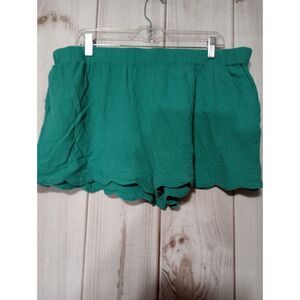 Ladies 2x Green Scalloped Hem‎ Shorts Elastic Waist Casual Comfy Cute Trendy